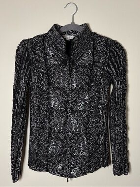 Andrea Rosati Swirl Bandage Semi-Sheer Black Silver Zip Front Jacket SZ 4 Party